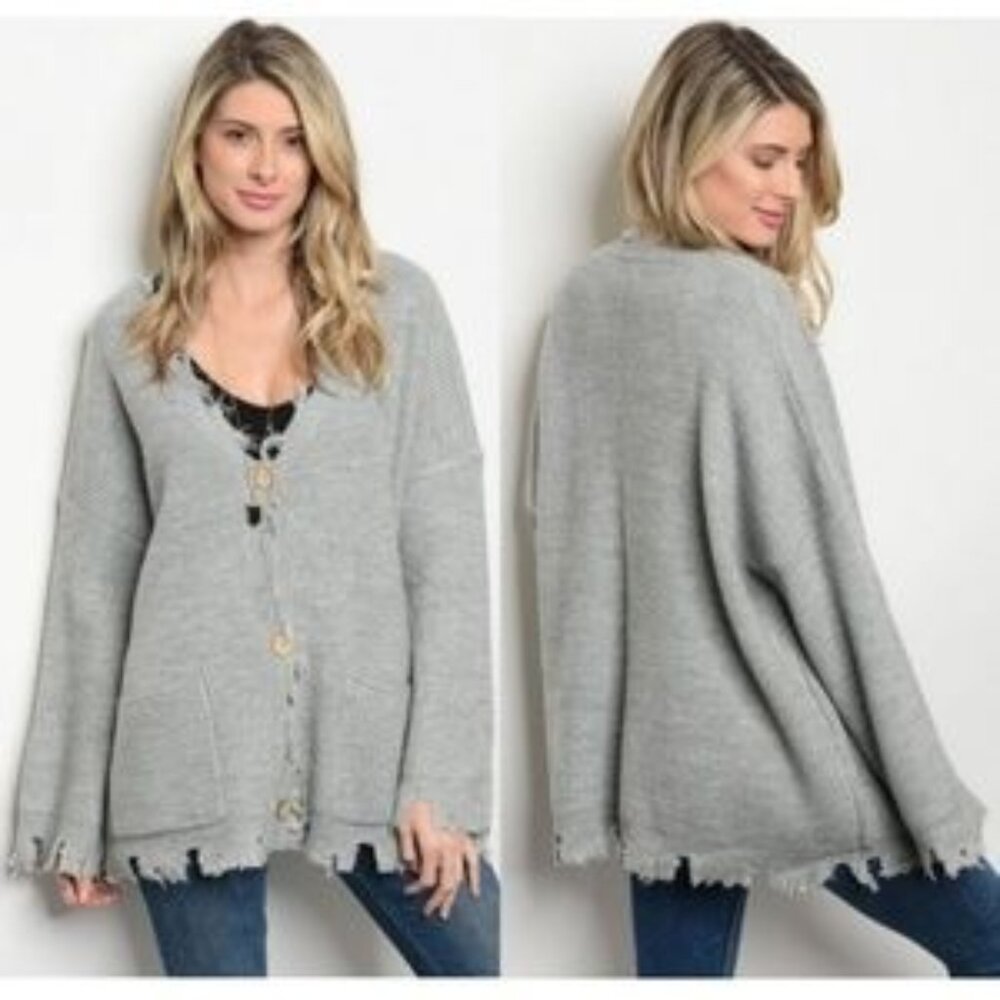 THREADZWEAR gray oversized distressed cardigan